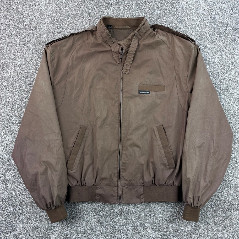 Vintage 80s Members Only Jacket Mens 42 L Brown Lightweight Bomber Full Zip